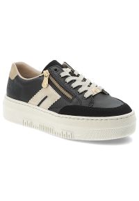 Czarne Sneakersy Rieker Stylowe Obuwie Damskie Na Platformie. Okazja: na co dzień. Zapięcie: sznurówki. Kolor: czarny. Materiał: materiał. Obcas: na platformie