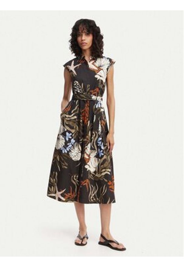 Marella Sukienka koszulowa Padana 2613221202 Czarny Regular Fit. Kolor: czarny. Materiał: bawełna. Typ sukienki: koszulowe