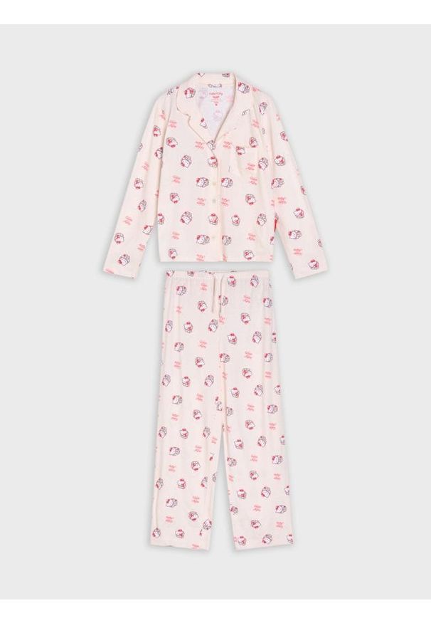 Sinsay - Bawełniana piżama dwuczęściowa Hello Kitty - czerwony. Kolor: czerwony. Materiał: bawełna. Wzór: motyw z bajki