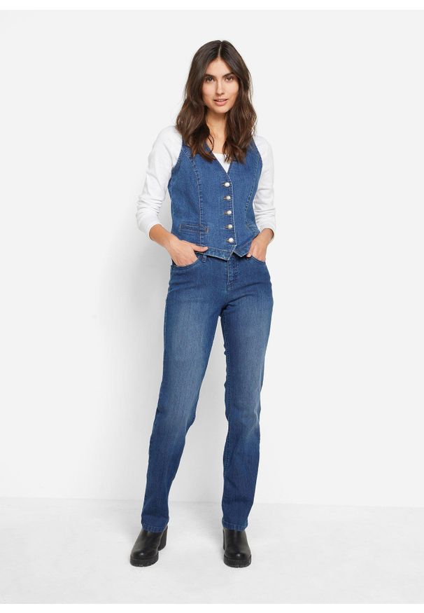 bonprix - Dżinsy Straight Mid Waist (2 pary). Kolor: niebieski. Styl: klasyczny