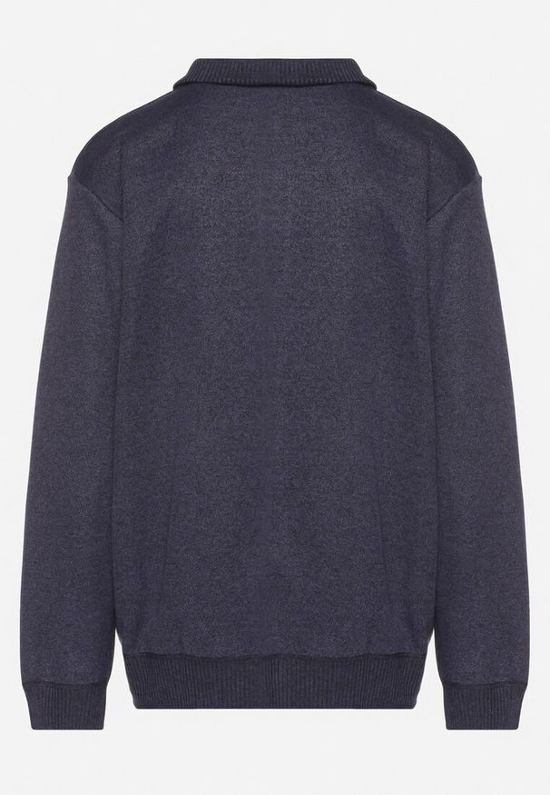 Born2be - Ciemnoniebieski Ocieplany Kardigan z Wełną Zapinany na Suwak Acendrie. Okazja: na spotkanie biznesowe, na co dzień. Kolekcja: plus size. Kolor: niebieski. Materiał: wełna. Styl: klasyczny, biznesowy, casual