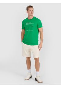 4f - 4F T-shirt regular z nadrukiem męski - zielony XXL. Okazja: na co dzień. Kolor: zielony. Materiał: bawełna, materiał, jersey. Długość rękawa: krótki rękaw. Długość: krótkie. Wzór: nadruk. Styl: klasyczny, sportowy, casual
