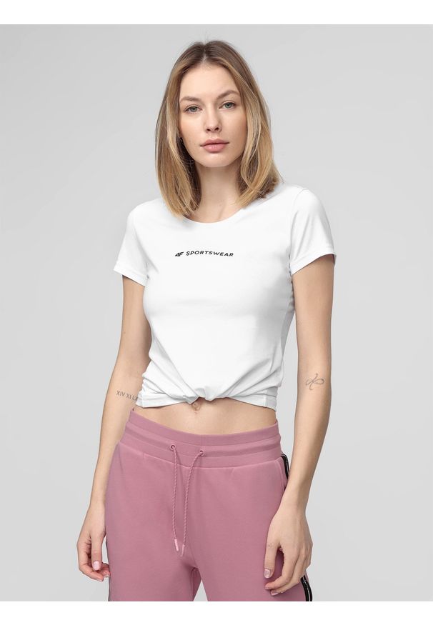 4f - T-shirt damski. Kolor: biały. Materiał: dzianina, bawełna