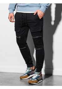 Ombre Clothing - Spodnie męskie dresowe joggery P901 - czarne - XXL. Kolor: czarny. Materiał: dresówka #3