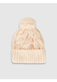 4f - 4F Czapka zimowa z dodatkiem wełny damska - beżowa M. Kolor: beżowy. Materiał: wełna. Sezon: zima. Styl: casual, klasyczny #1