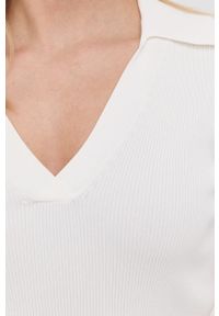 Hugo - HUGO sweter 50468004 damski kolor biały. Kolor: biały. Materiał: bawełna, dzianina. Wzór: gładki #2