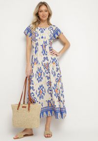 Born2be - Niebieska Wiskozowa Sukienka z Geometrycznym Wzorem Cleanna. Okazja: na spacer, na co dzień. Kolor: niebieski. Materiał: wiskoza. Wzór: geometria. Typ sukienki: proste. Styl: elegancki, casual #2