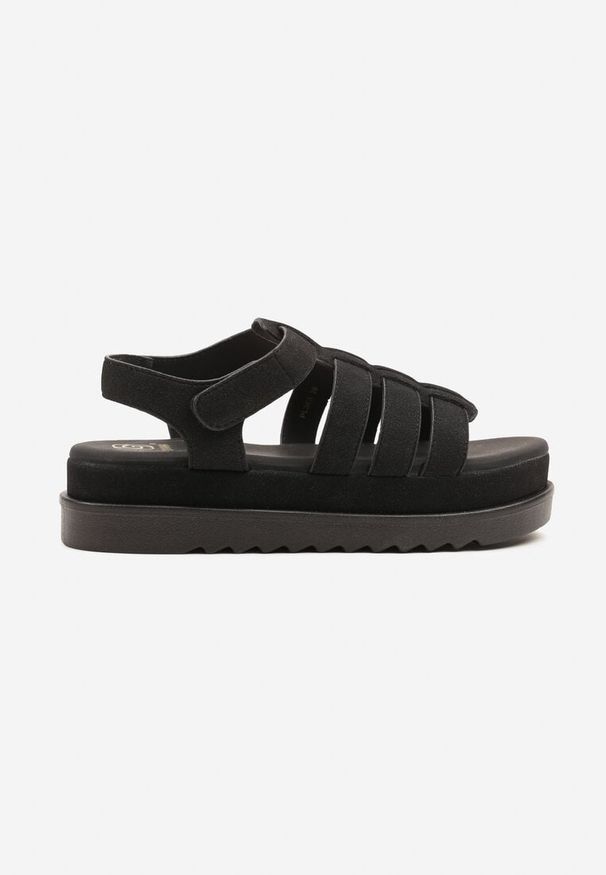 Born2be - Czarne Sandały z Zapięciem na Rzep Typu Gladiatorki Sorlinia. Okazja: na co dzień. Zapięcie: rzepy. Kolor: czarny. Styl: elegancki, casual