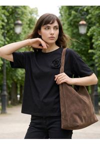 Sinsay - Bawełniana koszulka z tiulową apllikacją 3D - czarny. Kolor: czarny. Materiał: bawełna, tiul #1