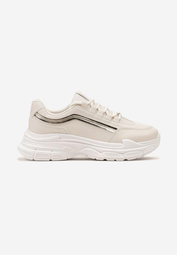 Renee - Beżowe Casualowe Sneakersy z Ekoskóry z Ozdobnymi Wstawkami i Sznurowaniem Melindia. Okazja: na co dzień. Kolor: beżowy