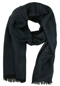 Lekki Szalik Wiosenno-Jesienny - Teer - Granatowa Jodełka. Okazja: na spacer. Kolor: niebieski. Materiał: poliester, wiskoza. Wzór: jodełka. Sezon: wiosna, jesień. Styl: elegancki #1