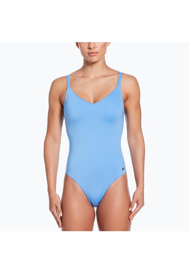Strój pływacki jednoczęściowy damski Nike Essential V-Neck. Kolor: niebieski
