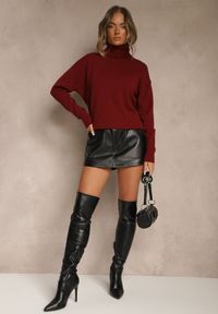 Renee - Bordowy Golf z Dodatkiem Kaszmiru z Przeszyciami po Bokach Avenella. Okazja: na spotkanie biznesowe. Typ kołnierza: golf. Kolor: czerwony. Materiał: kaszmir. Styl: elegancki, biznesowy, klasyczny #5