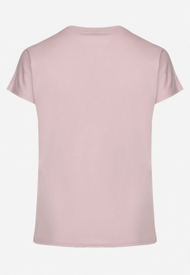 Born2be - Jasnofioletowy Bawełniany T-shirt z Metalicznym Nadrukiem Farilna. Okazja: na co dzień. Kolor: fioletowy. Materiał: bawełna. Wzór: nadruk. Styl: casual