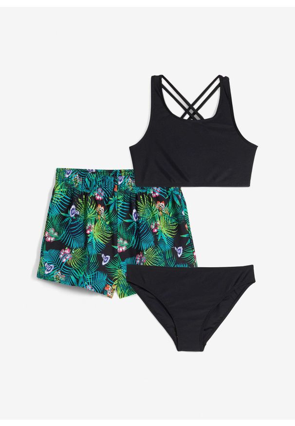 bonprix - Bikini + dolna część stroju (3 części). Kolor: czarny