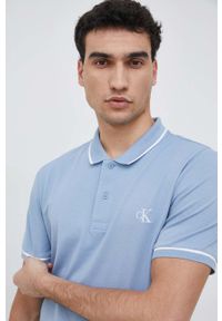 Calvin Klein Jeans polo męski kolor niebieski wzorzysty. Typ kołnierza: polo. Kolor: niebieski. Materiał: dzianina. Długość: krótkie #3