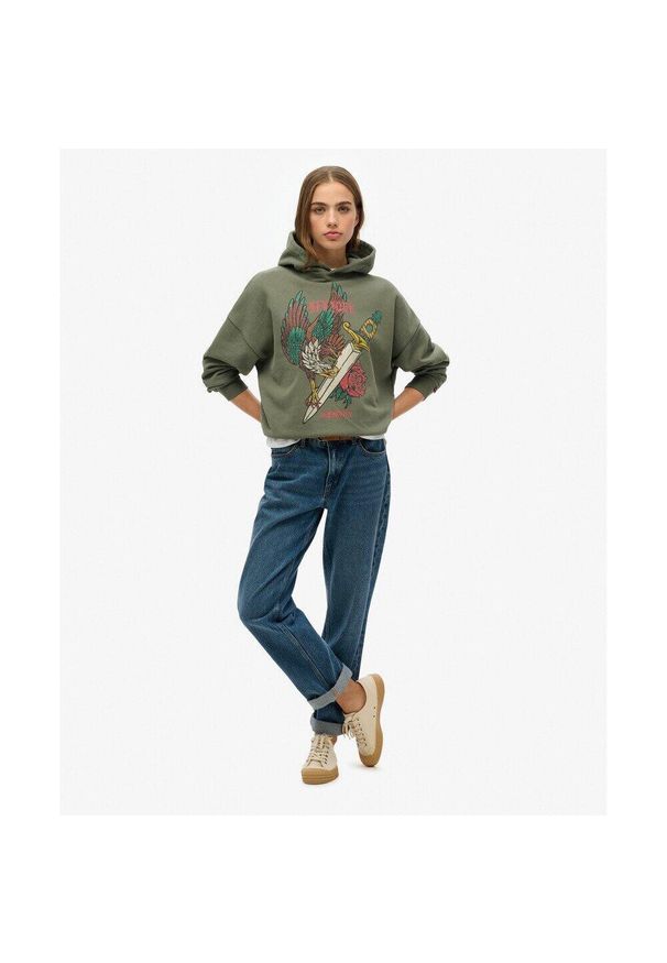 Bluza damska z kapturem Superdry Neo Trad Tattoo. Typ kołnierza: kaptur. Kolor: zielony