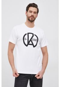 G-Star RAW - G-Star Raw T-shirt bawełniany kolor biały z nadrukiem. Okazja: na co dzień. Kolor: biały. Materiał: bawełna. Wzór: nadruk. Styl: casual