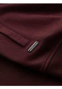 Ombre Clothing - Rozpinana bawełniana męska bluza dresowa bomberka – bordowa V13 OM-SSZP-0215 - XXL. Okazja: na co dzień. Kolor: czerwony. Materiał: bawełna, dresówka. Wzór: aplikacja. Styl: sportowy, elegancki, casual #3