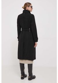 DKNY - Dkny płaszcz wełniany kolor czarny przejściowy dwurzędowy. Okazja: na co dzień. Kolor: czarny. Materiał: wełna. Styl: casual, klasyczny #4