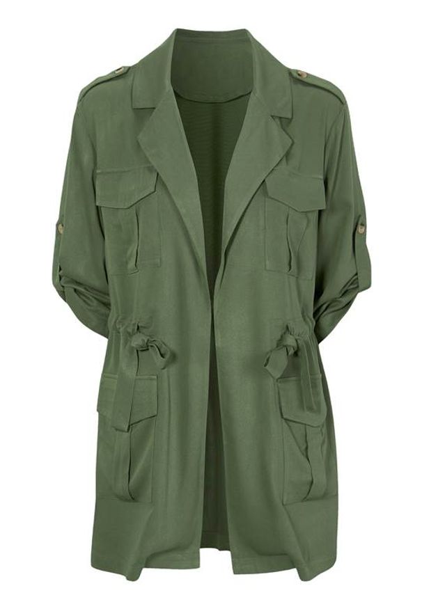 Cellbes Marynarka w stylu wojskowym z diagonalu wiskozowego khaki female zielony 62/64. Kolor: zielony. Materiał: wiskoza. Wzór: melanż. Styl: militarny