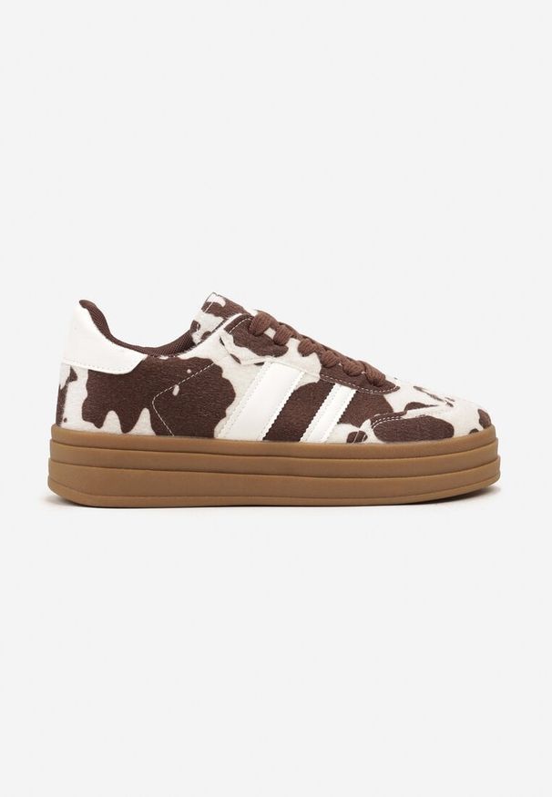 Born2be - Brązowe Sneakersy Typu Kultowe Tenisówki na Grubej Podeszwie Nalorela. Okazja: na co dzień. Kolor: brązowy. Materiał: jeans. Szerokość cholewki: normalna. Sport: fitness