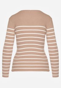 Renee - Beżowa Bluzka z Bawełną z Motywem Pasków i Guzikami Serisse. Okazja: na co dzień, do pracy, na spotkanie biznesowe. Kolor: beżowy. Materiał: bawełna. Wzór: paski. Styl: casual, biznesowy #5