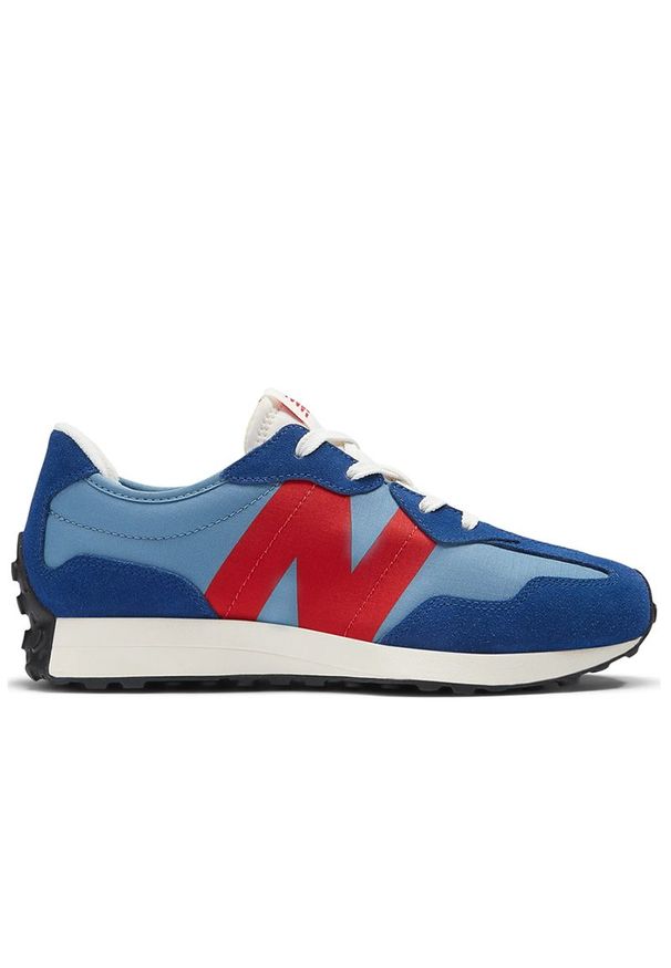 Buty New Balance GS327VD - niebieskie. Okazja: na co dzień. Kolor: niebieski. Materiał: guma, syntetyk, materiał. Szerokość cholewki: normalna. Sezon: lato