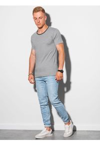 Ombre Clothing - T-shirt męski bawełniany S1385 - szary - XXL. Kolor: szary. Materiał: bawełna. Styl: klasyczny