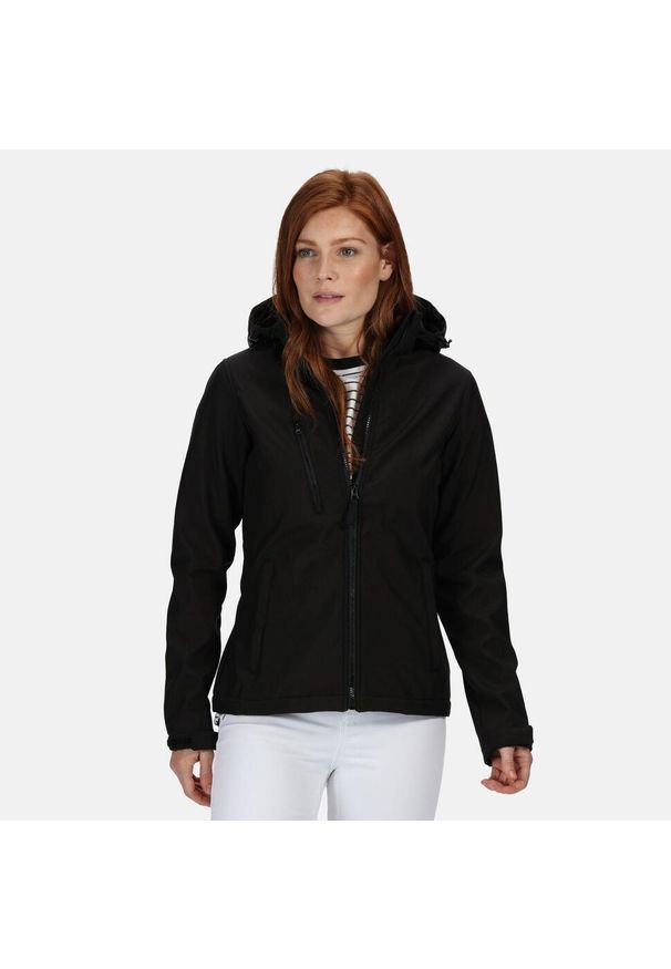 Regatta - Softshell Z Kapturem Damski Venturer. Typ kołnierza: kaptur. Kolor: czarny. Materiał: softshell. Sport: turystyka piesza