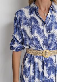 Born2be - Niebieska Rozkloszowana Sukienka Maxi z Plecionym Paskiem i Wsuwanymi Kieszeniami Suttyn. Kolor: niebieski. Długość rękawa: długi rękaw. Sezon: wiosna, lato. Długość: maxi #2