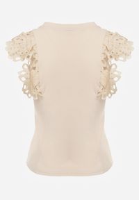 Born2be - Jasnobeżowy Bawełniany Top z Koronką przy Ramionach Learena. Kolor: beżowy. Materiał: bawełna, koronka. Długość rękawa: bez rękawów. Wzór: koronka #5