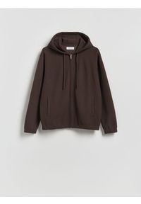 Reserved - Rozpinana bluza z kapturem - brązowy. Kolor: brązowy. Materiał: dzianina, bawełna #1