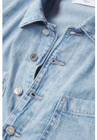 mango - Mango Kombinezon jeansowy Parisin bawełniany z kołnierzykiem. Okazja: na co dzień. Kolor: niebieski. Materiał: bawełna, jeans. Długość rękawa: krótki rękaw. Długość: krótkie. Styl: casual #3
