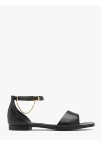 Ryłko - Czarne sandały ze złotym łańcuszkiem MARINA. Kolor: czarny. Materiał: skóra #1