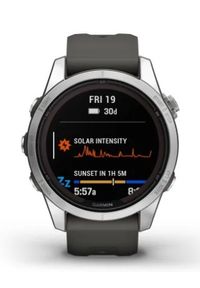 GARMIN - Zegarek sportowy Garmin Fenix 7S Pro Solar srebrny z grafitowym paskiem. Rodzaj zegarka: cyfrowe. Kolor: srebrny, szary, wielokolorowy. Styl: sportowy