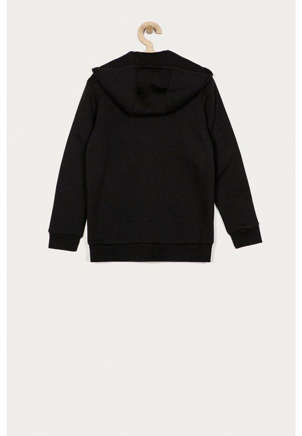 Adidas - adidas bluza dziecięca z kapturem z aplikacją. Okazja: na co dzień. Typ kołnierza: kaptur. Kolor: czarny. Wzór: aplikacja. Styl: casual