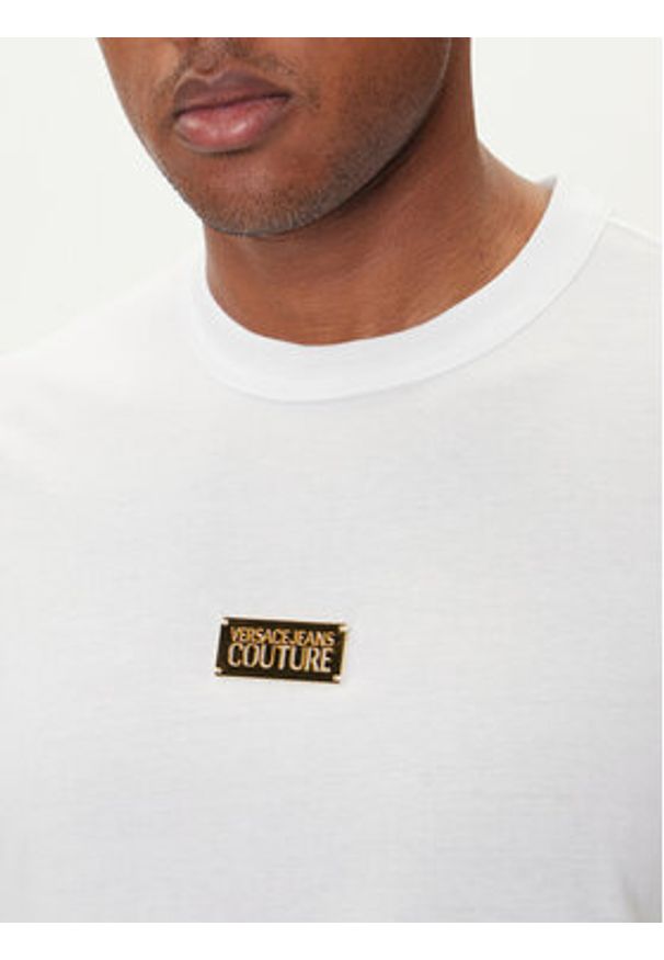 Versace Jeans Couture T-Shirt 79GAHT08 CJ00T Biały Regular Fit. Kolor: biały. Materiał: bawełna