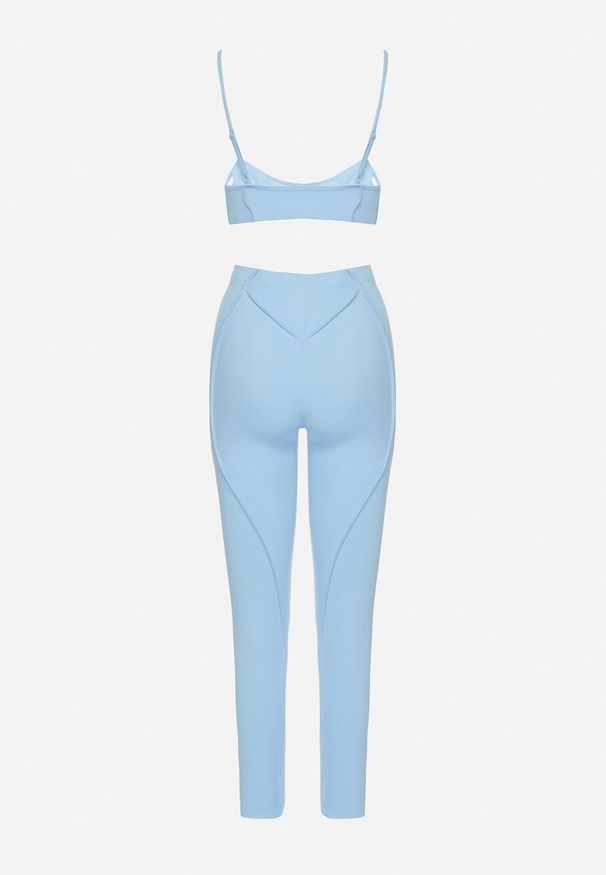 Born2be - Jasnoniebieski Komplet Sportowy z Ozdobnymi Przeszyciami Legginsy i Top na Ramiączkach Filinella. Kolor: niebieski. Materiał: skóra