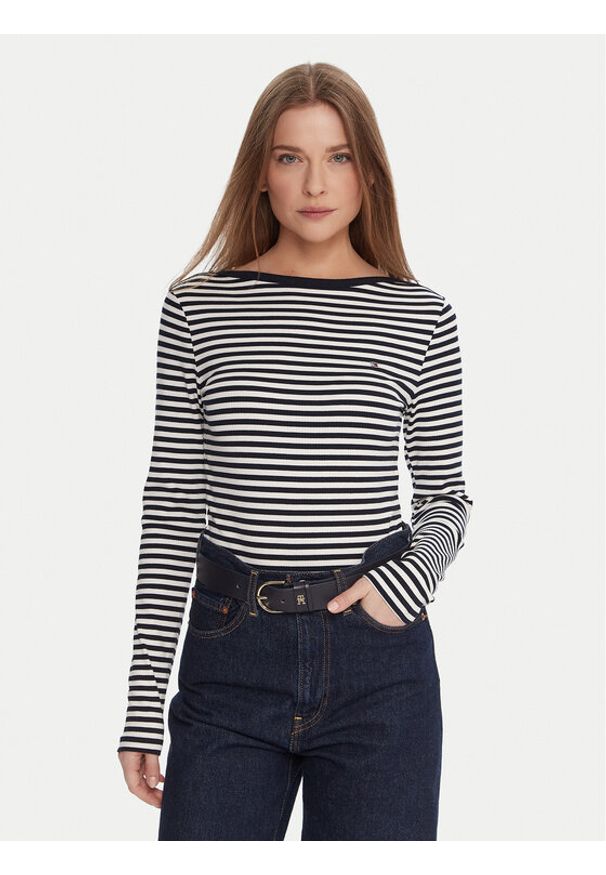 TOMMY HILFIGER - Tommy Hilfiger Bluzka WW0WW47309 Granatowy Slim Fit. Kolor: niebieski. Materiał: wiskoza