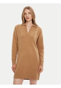 Polo Ralph Lauren Sukienka dzianinowa 211A91143001 Beżowy Slim Fit. Typ kołnierza: polo. Kolor: beżowy. Materiał: wełna