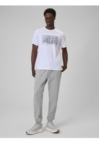 4f - 4F T-shirt regular z nadrukiem męski - biały S. Okazja: na co dzień. Kolor: biały. Materiał: dzianina, materiał, dresówka, skóra, jeans. Wzór: nadruk. Styl: casual, klasyczny #2
