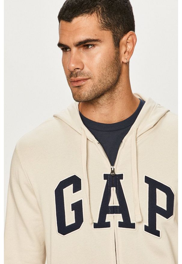 GAP - Bluza. Okazja: na co dzień. Typ kołnierza: kaptur. Kolor: beżowy. Materiał: dzianina. Wzór: aplikacja. Styl: casual