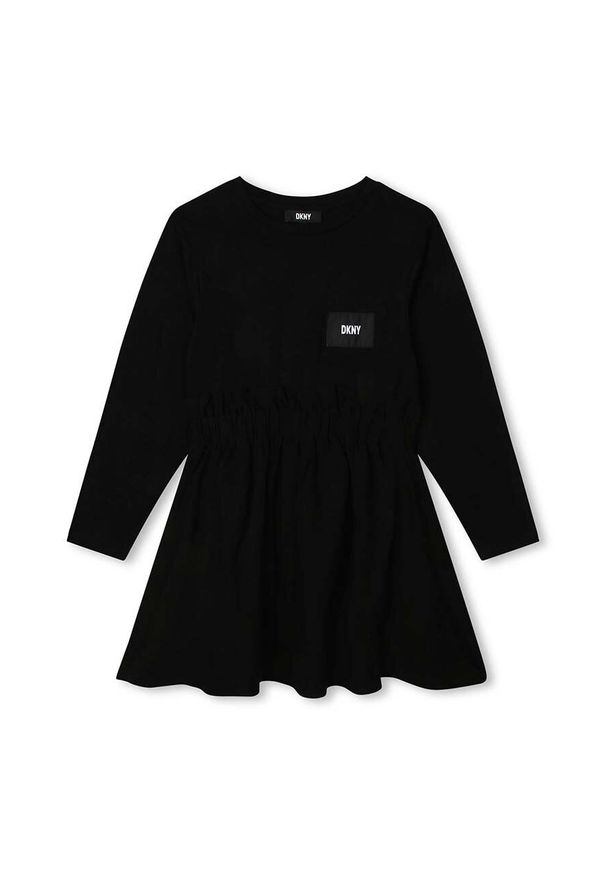 DKNY - Dkny sukienka dziecięca kolor czarny mini rozkloszowana. Kolor: czarny. Długość rękawa: długi rękaw. Typ sukienki: rozkloszowane. Styl: klasyczny. Długość: mini