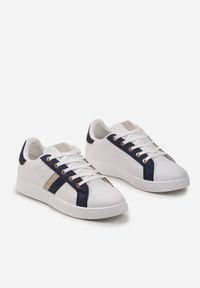 Born2be - Biało-Granatowe Sneakersy Cinname. Kolor: biały. Materiał: materiał, skóra ekologiczna. Wzór: aplikacja