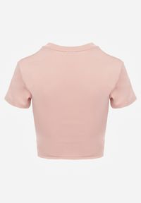 Renee - Różowy Basicowy T-shirt w Stylu Cropped z Subtelnym Nadrukiem Loraera. Okazja: na co dzień. Kolor: różowy. Materiał: jeans. Długość: krótkie. Wzór: nadruk. Styl: elegancki, sportowy, casual #5