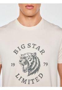 Big-Star - koszulka męska z kontrastowym nadrukiem perłowa renner 103. Okazja: na co dzień. Kolor: kremowy. Materiał: bawełna. Wzór: nadruk. Styl: casual, klasyczny #6