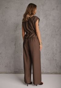 Renee - Brązowy Komplet Utility z Wiskozy Spodnie i Bluzka na Suwak ze Ściągaczem Petolira. Kolor: zielony. Materiał: wiskoza #6