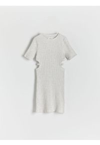 Reserved - Sukienka z wycięciami w talii - jasnoszary. Kolor: szary. Materiał: bawełna