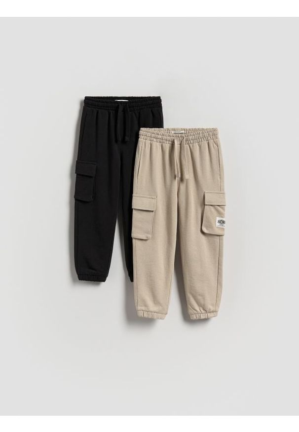 Reserved - Bawełniane joggery cargo 2 pack - ciemnoszary. Kolor: szary. Materiał: bawełna